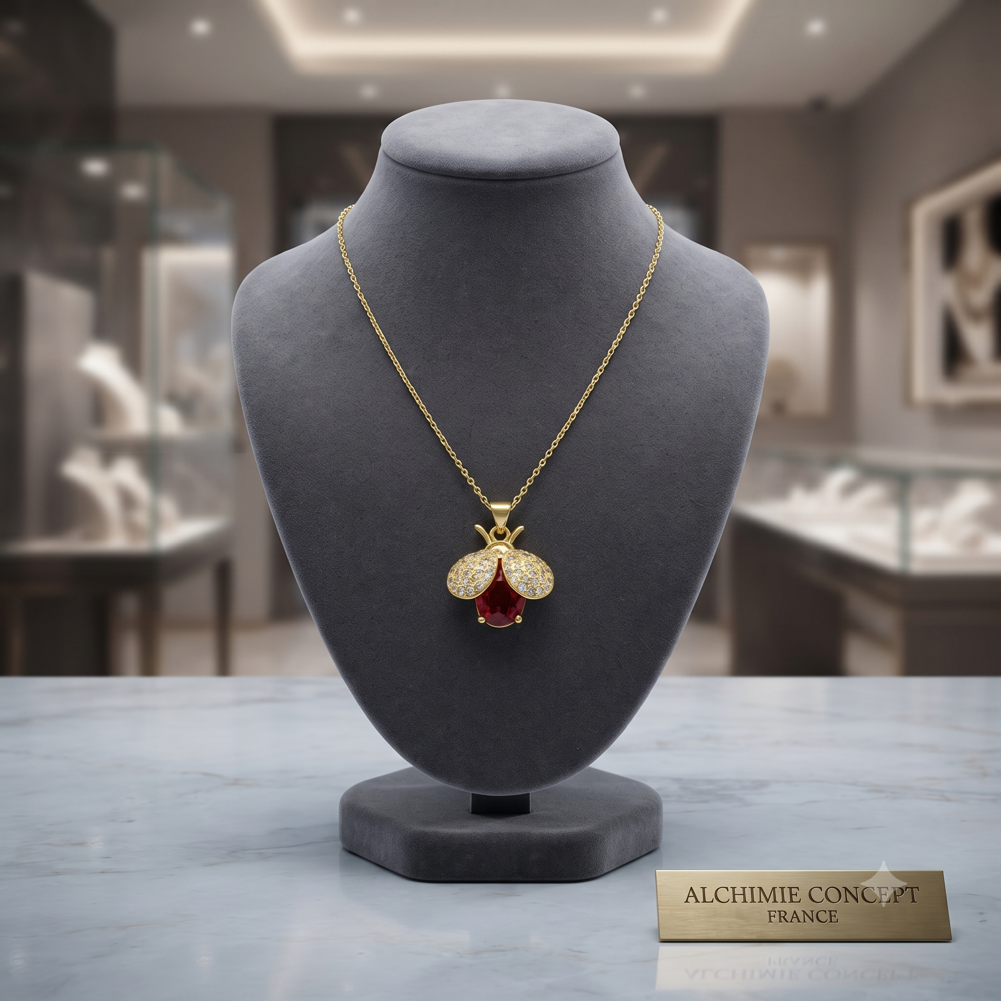 Collier Doré Pendentif Coccinelle Zirconiums – Bijou Ludique & Chic | Chaîne 45 cm