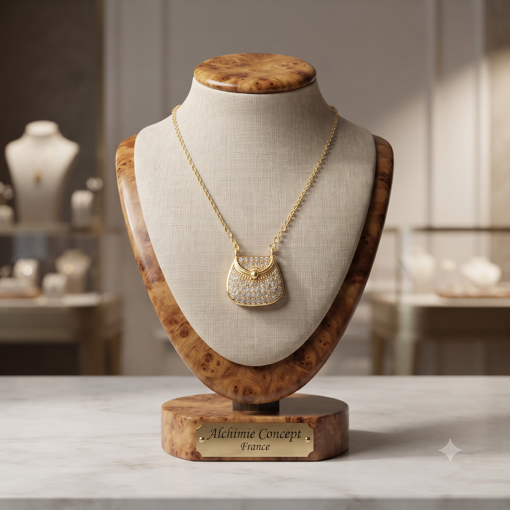 Collier Doré Pendentif Sac à Main Zirconiums – Chaîne 45 cm | Bijou Fashion Femme