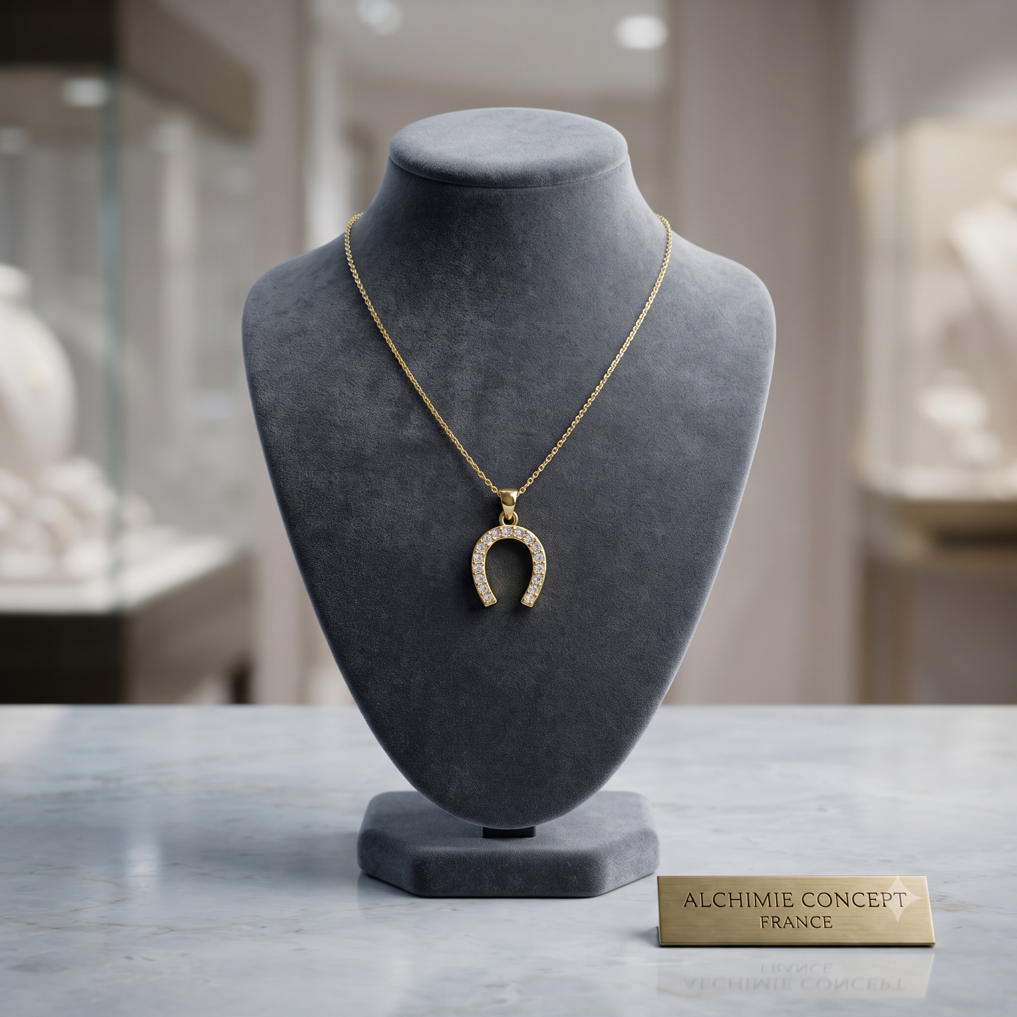 Collier Doré Pendentif Fer à Cheval & Zirconiums Sertis | Bijou Chance & Glamour