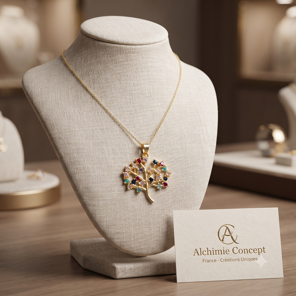 Collier Doré Arbre de Vie – Zirconiums Colorés Sertis | Style Affirmé & Éclat