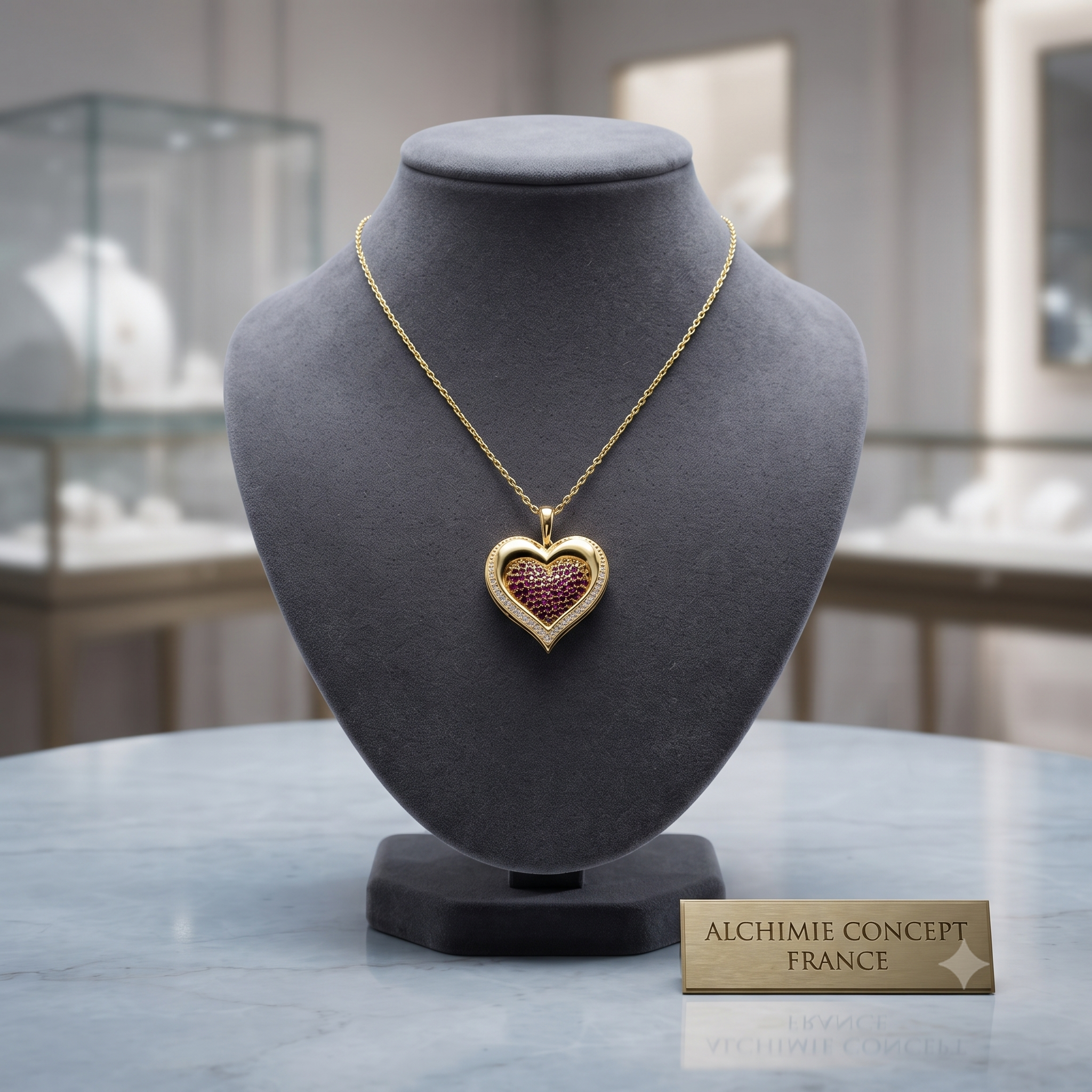 Collier Doré Cœur Rose & Zirconiums Étincelants | Bijou Femme Premium