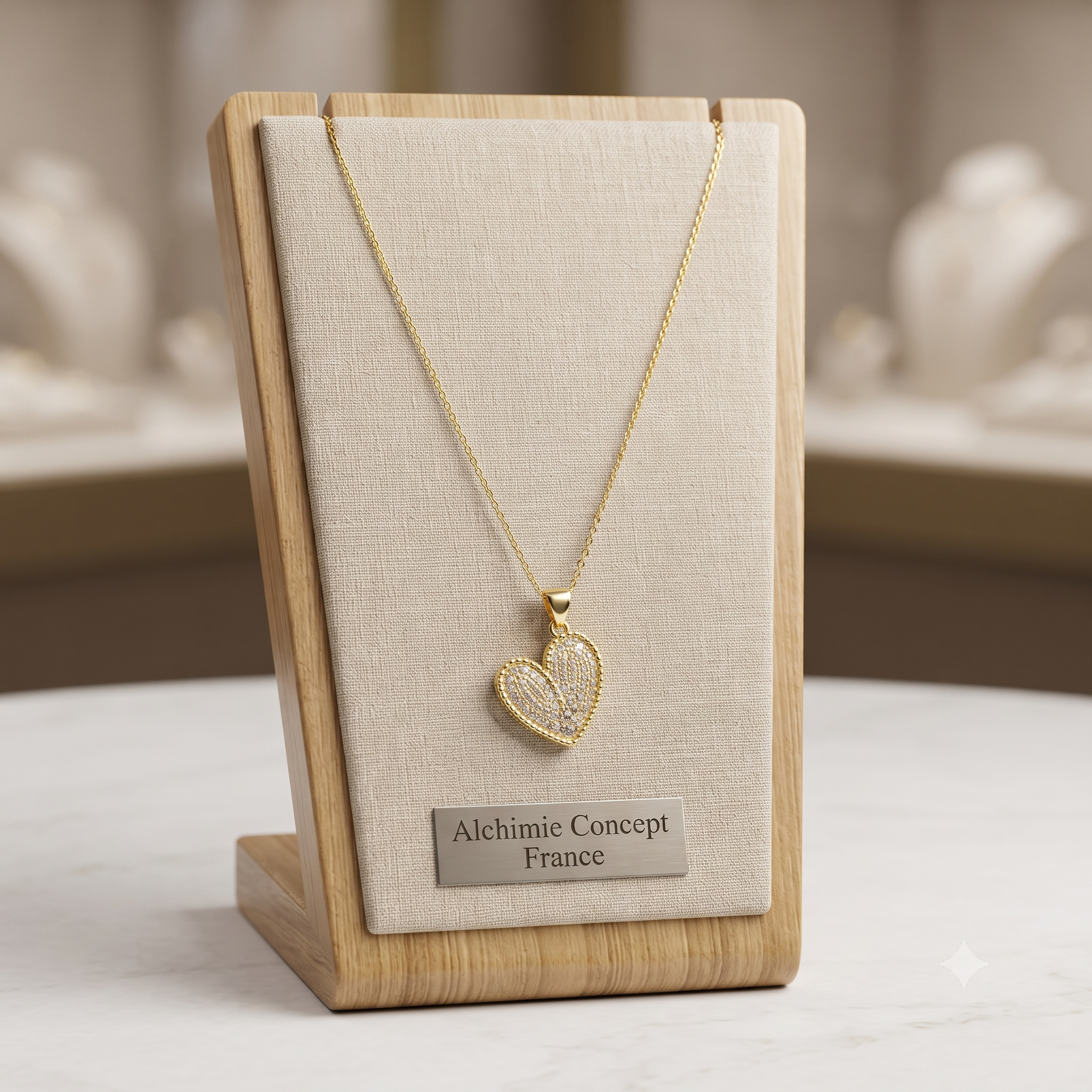 Collier Doré Pendentif Cœur Zirconiums – Chaîne 45 cm | Bijou Intemporel