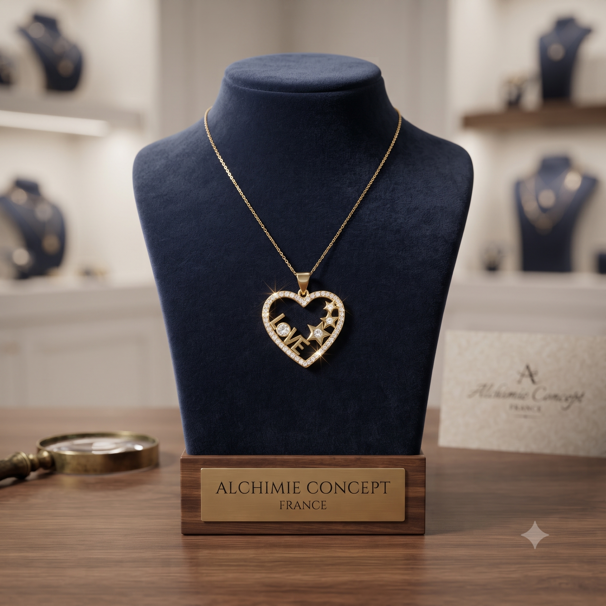 Collier Pendentif Cœur Love Zirconiums Blancs Sertis Doré – Plaqué Or 1 Micron