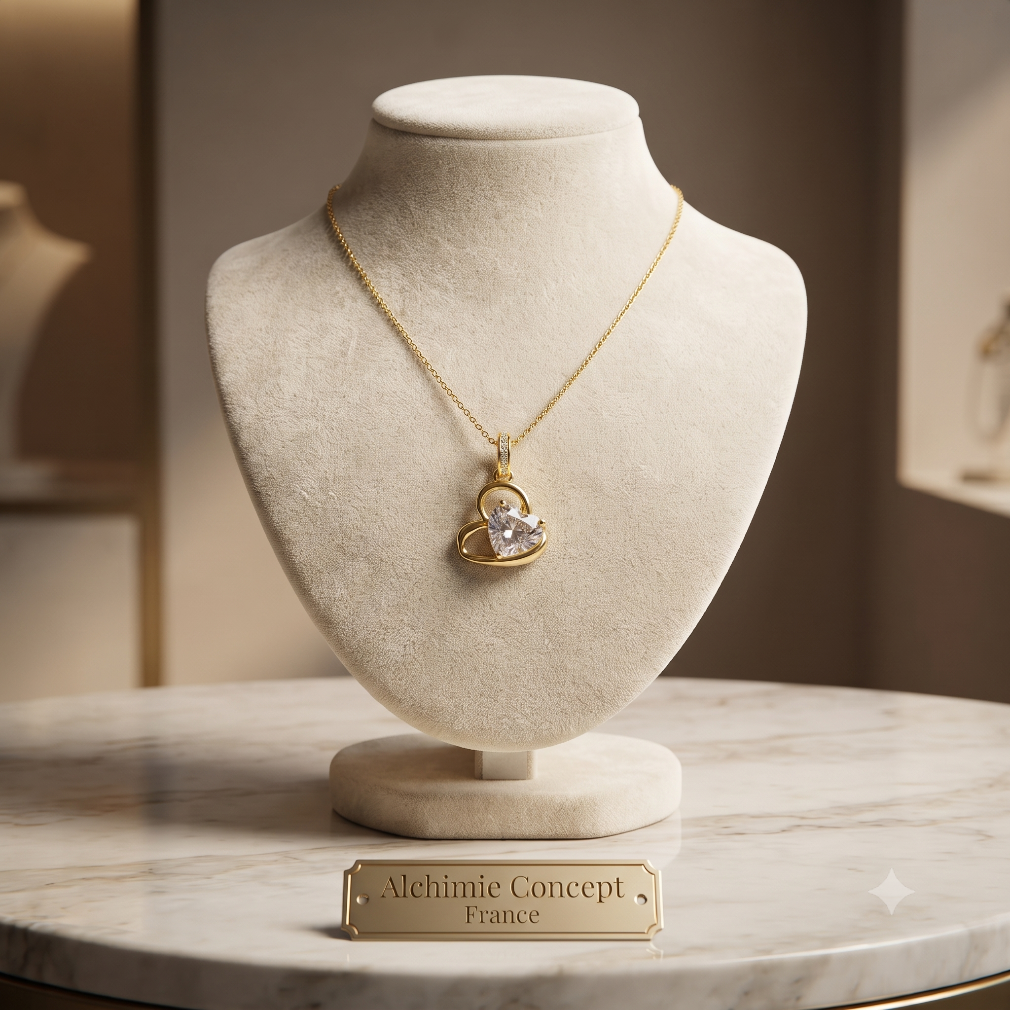 Collier Pendentif Cœur Oxyde Blanc Pur Doré – Plaqué Or 1 Micron | Bijou Femme Romantique