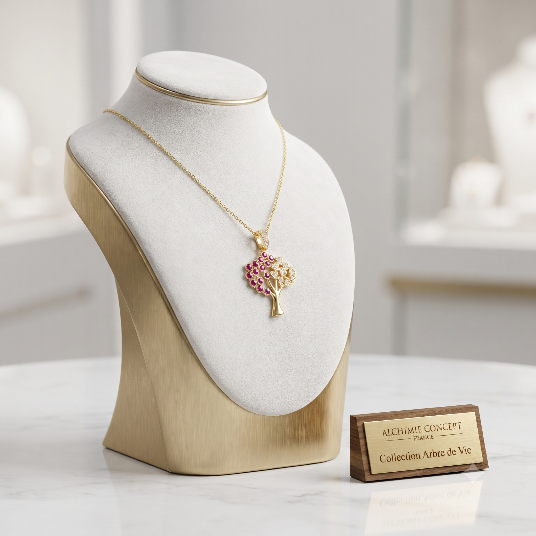 🌳 Collier Doré Pendentif Arbre de Vie Zirconiums Blancs & Émail | Chaîne 45cm | Plaqué Or 1 Micron