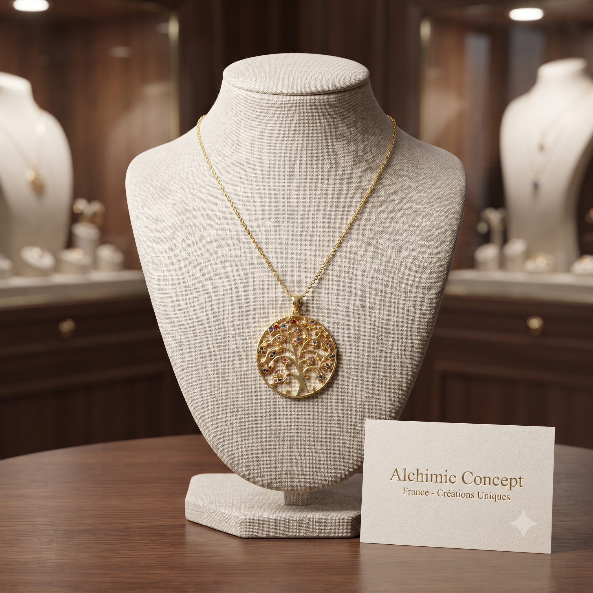 Collier Doré Arbre de Vie Rond – Zirconiums Cubiques Colorés | Bijou Espoir & Nature