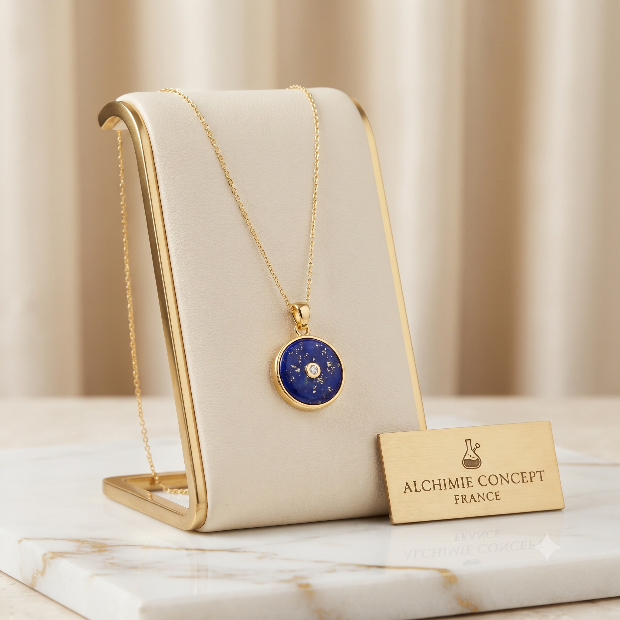 Collier Pendentif Pierre Naturelle Lapis Lazuli – Plaqué Or 1 Micron