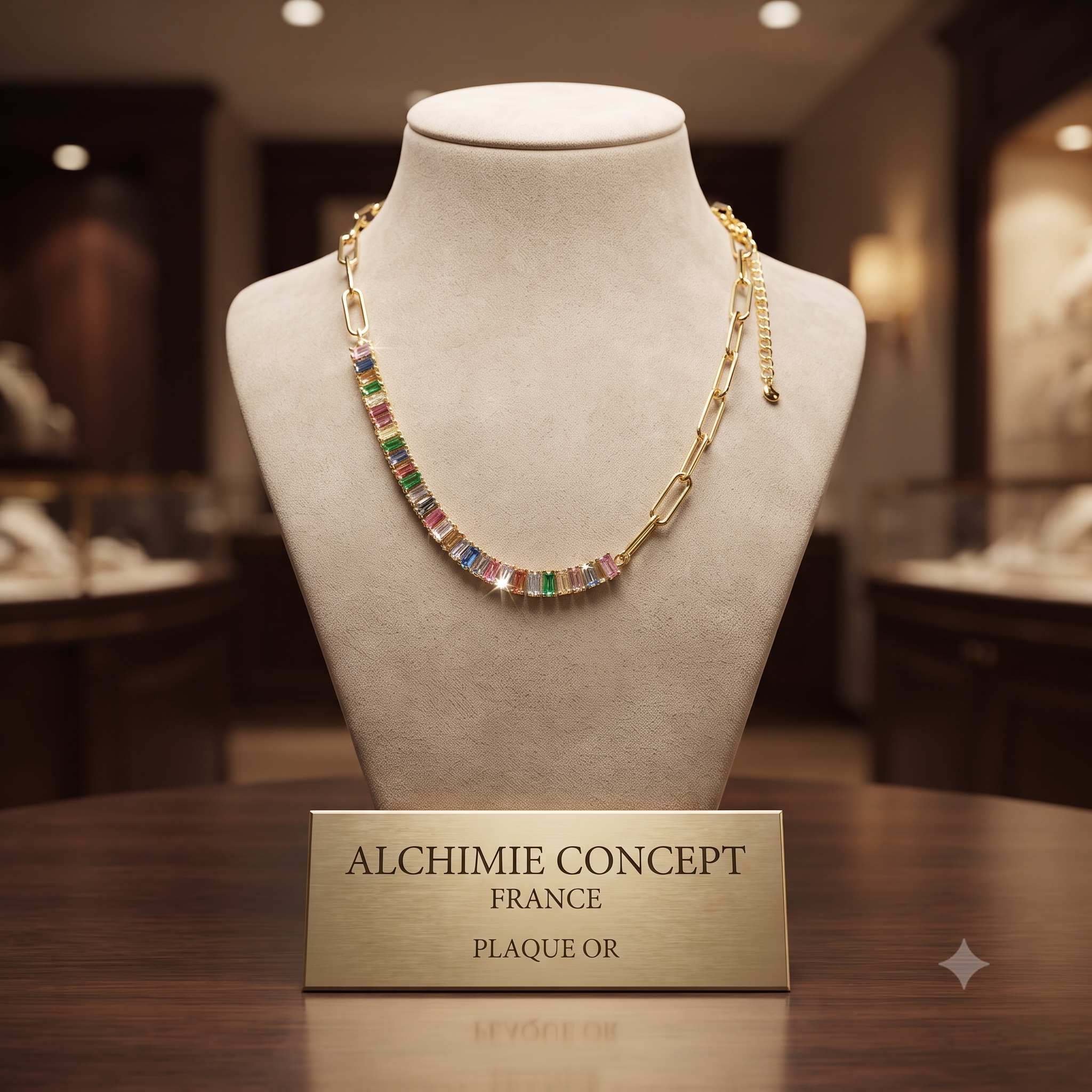 Collier Chaîne Trombone Zirconiums Colorés Plaqué 18K - Doré | Glamour & Luxe