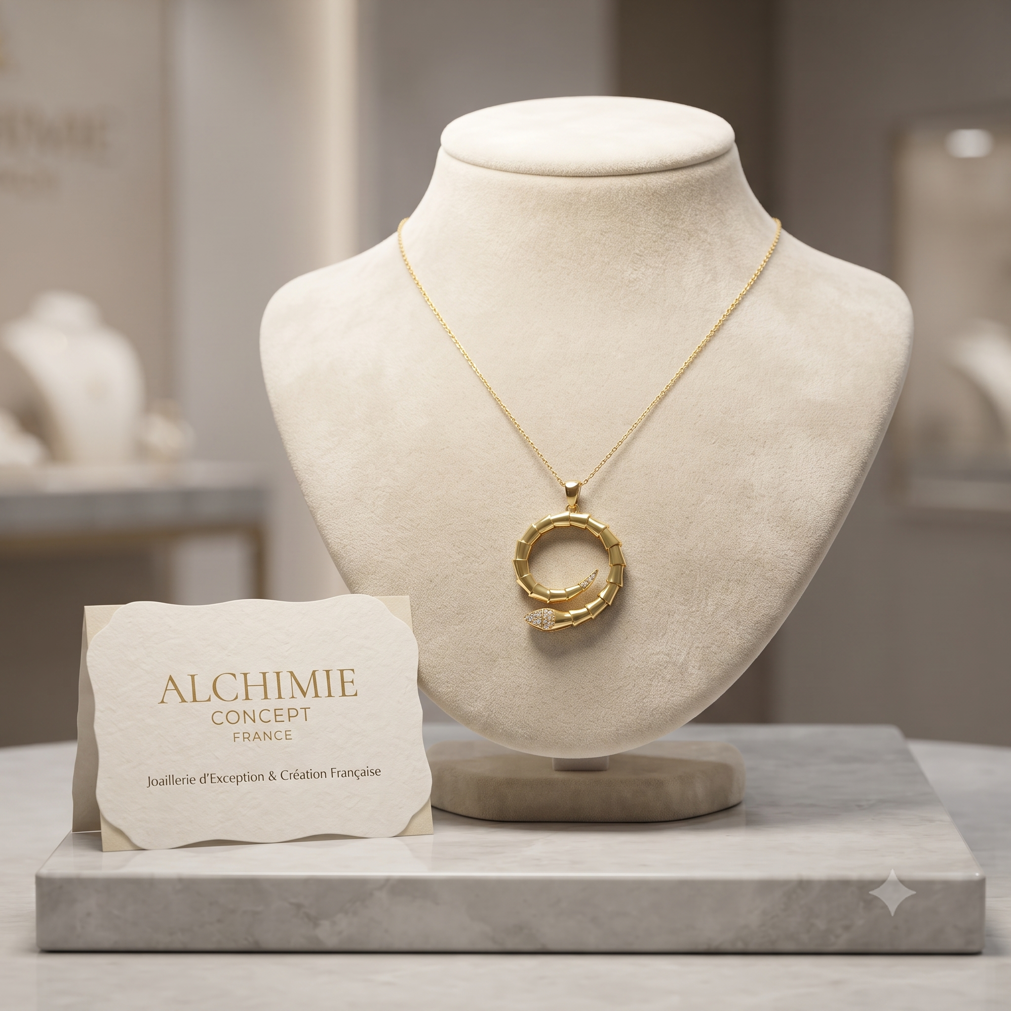 Collier Pendentif Serpent Zirconiums Blancs Sertis Doré – Plaqué Or 1 Micron | Bijou Femme