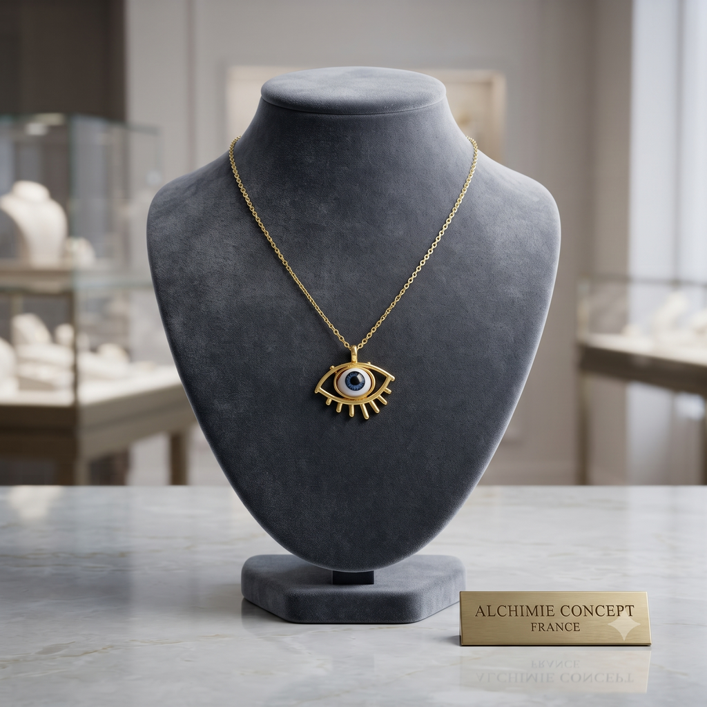 Collier Doré Grand Pendentif Œil Oriental & Zirconiums | Bijou Audacieux & Mystique