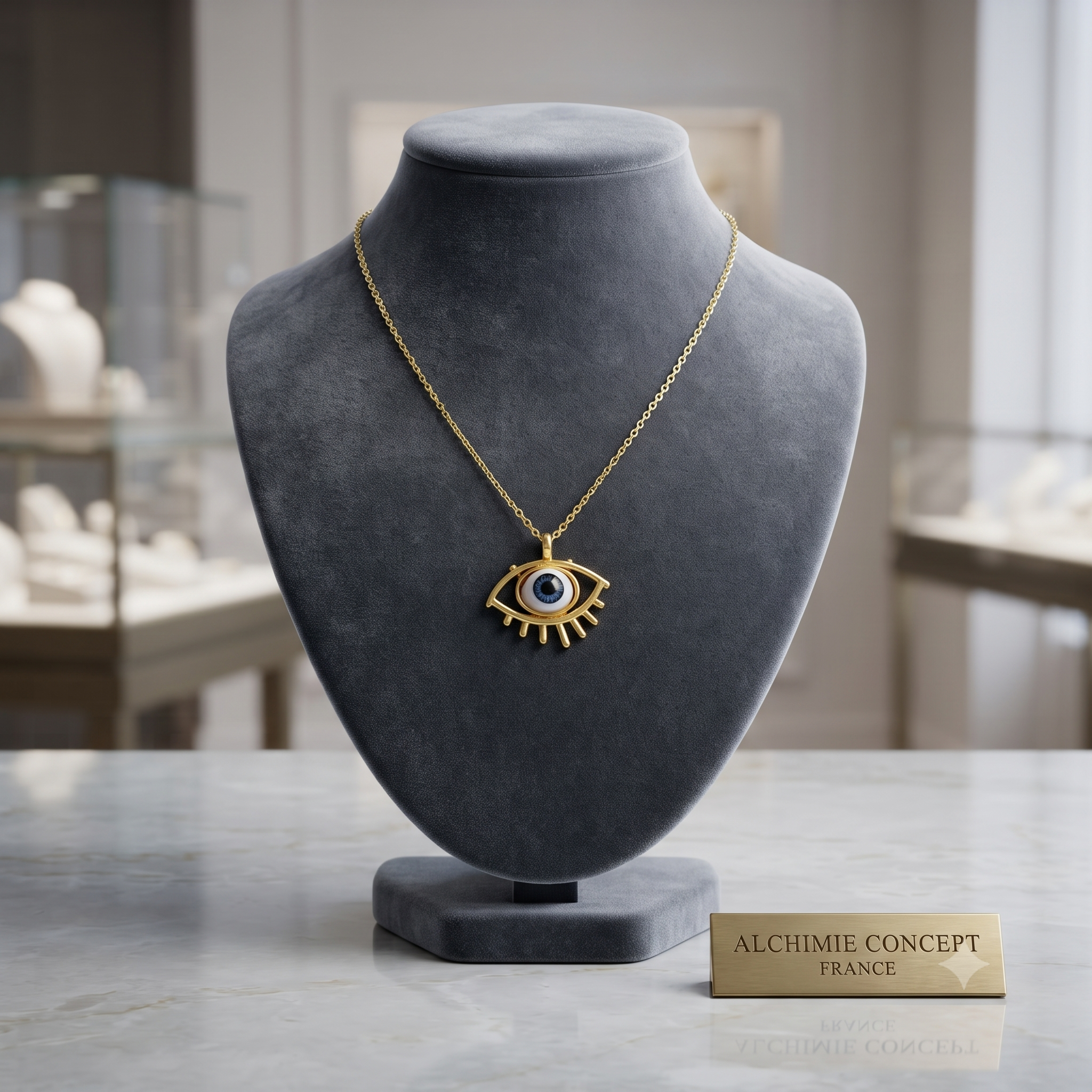 Collier Doré Grand Pendentif Œil Oriental & Zirconiums | Bijou Audacieux & Mystique