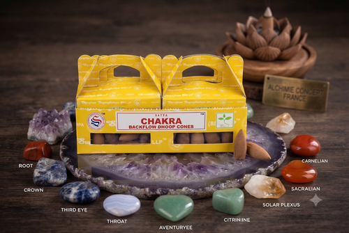 * Cônes Backflow Satya 7 Chakras – Lot de 6 Boîtes x 24 Cônes | Encens à Reflux Naturels