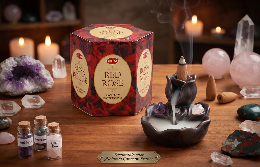 * Cônes Backflow HEM Rose Rouge – Boîte de 12 Paquets x 40 Cônes | Encens Floral Romantique