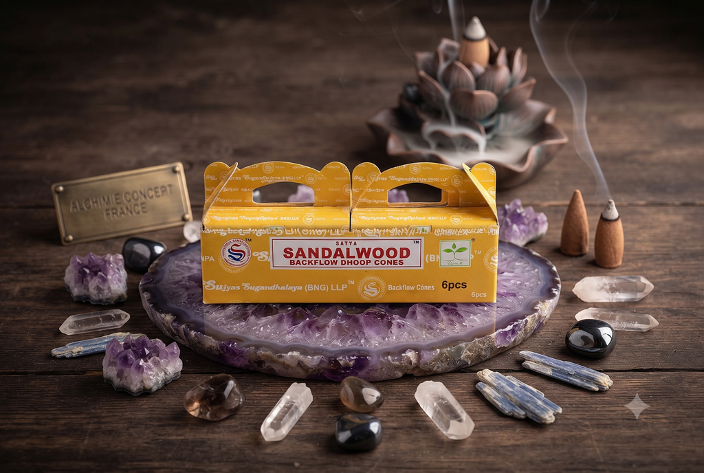 * Cônes Backflow Satya Santal – Lot de 6 Boîtes x 24 Cônes | Encens Boisé Sacré Naturel