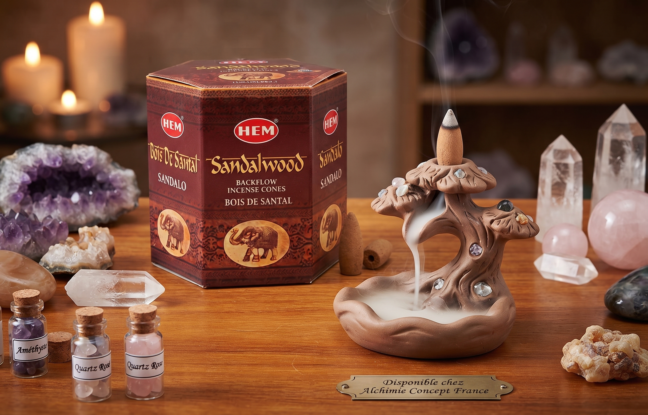 * Cônes Backflow HEM Santal – Boîte de 12 Paquets x 40 Cônes | Encens Boisé Sacré Naturel