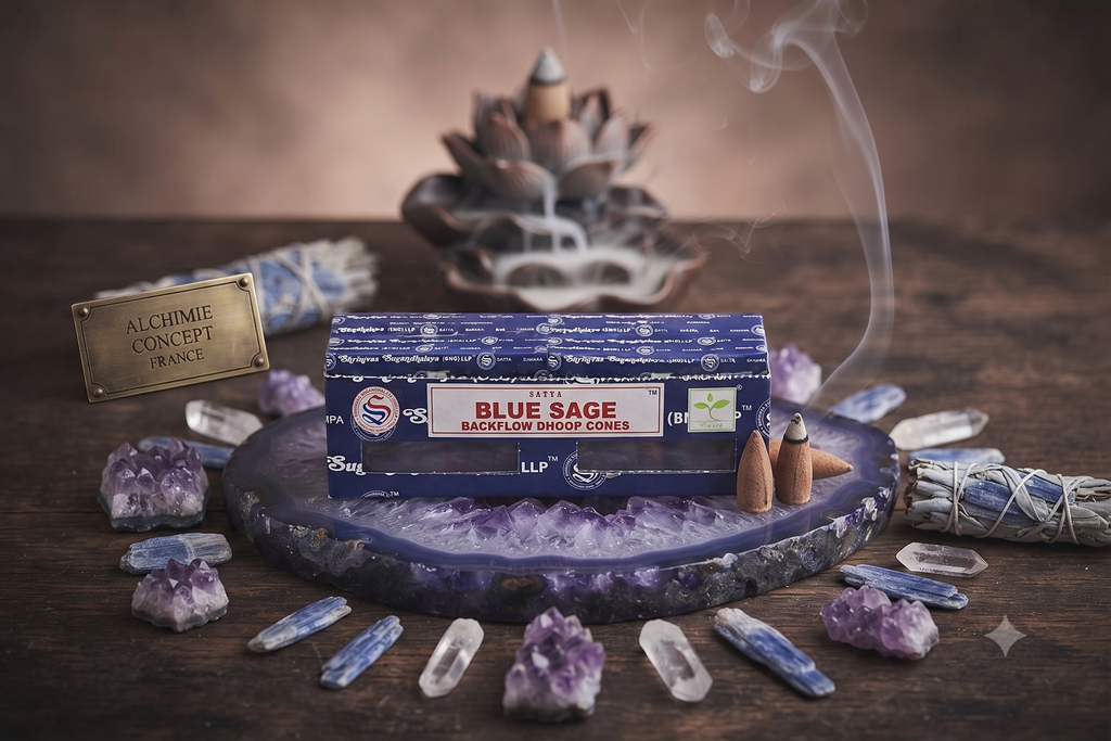 * Cônes Backflow Satya Sauge Bleue – Lot de 6 Boîtes x 24 Cônes | Encens Purification Smudging