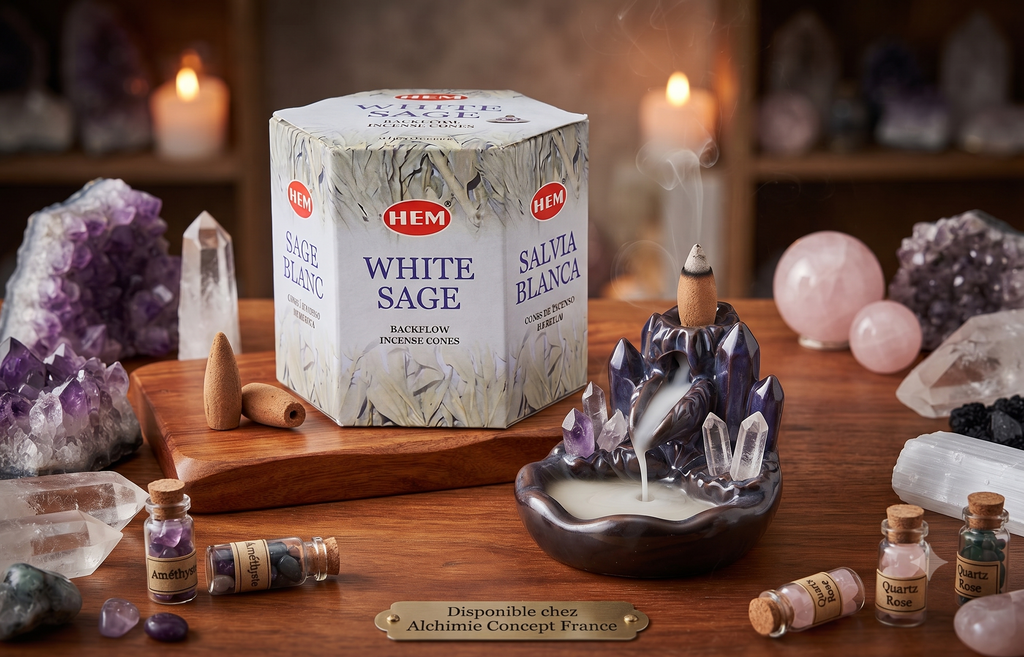 * Cônes Backflow HEM Sauge Blanche – Boîte de 12 Paquets x 40 Cônes | Encens Smudging Purification