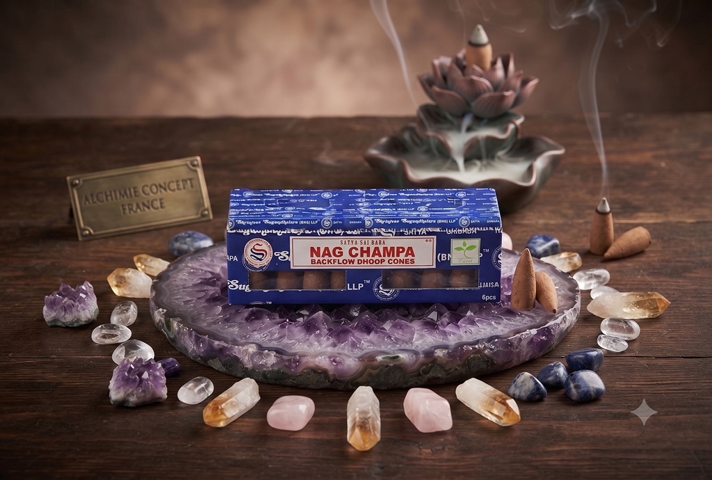 * Cônes Backflow Satya Nag Champa – Lot de 6 Boîtes x 24 Cônes | Encens Sacré Santal Champaca