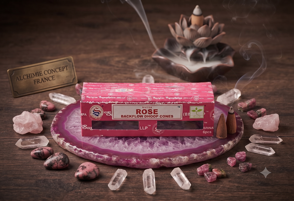 * Cônes Backflow Satya Rose – Lot de 6 Boîtes x 24 Cônes | Encens Floral Naturel Chakra Cœur