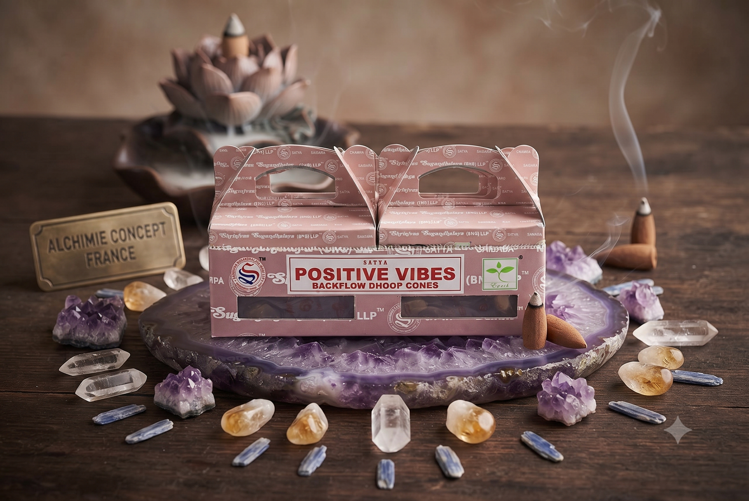* Cônes Backflow Satya Positive Vibes – Lot de 6 Boîtes x 24 Cônes | Encens Énergie Positive