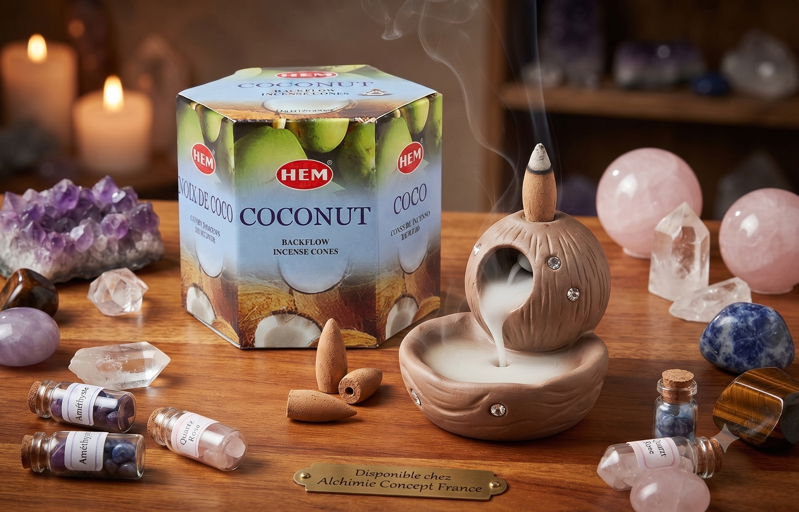 * Cônes Backflow HEM Noix de Coco – Boîte de 12 Paquets x 40 Cônes | Encens Tropical Naturel