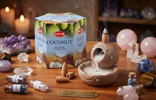 * Cônes Backflow HEM Noix de Coco – Boîte de 12 Paquets x 40 Cônes | Encens Tropical Naturel