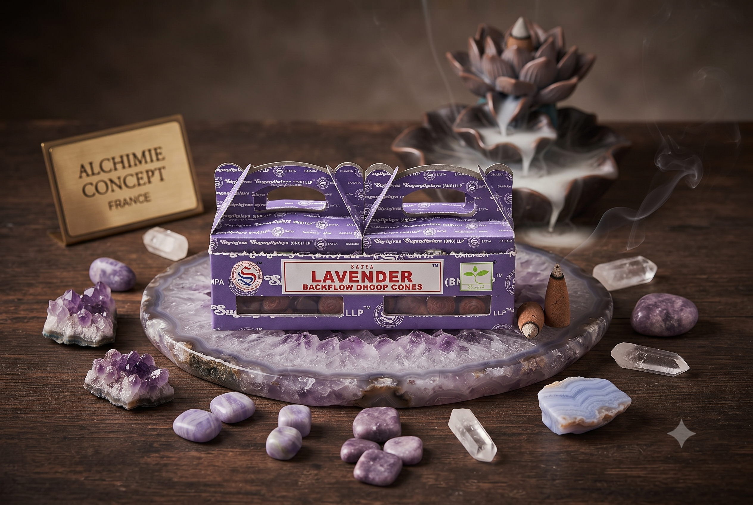 * Cônes Backflow Satya Lavande – Lot de 6 Boîtes x 24 Cônes | Encens Relaxation Naturel