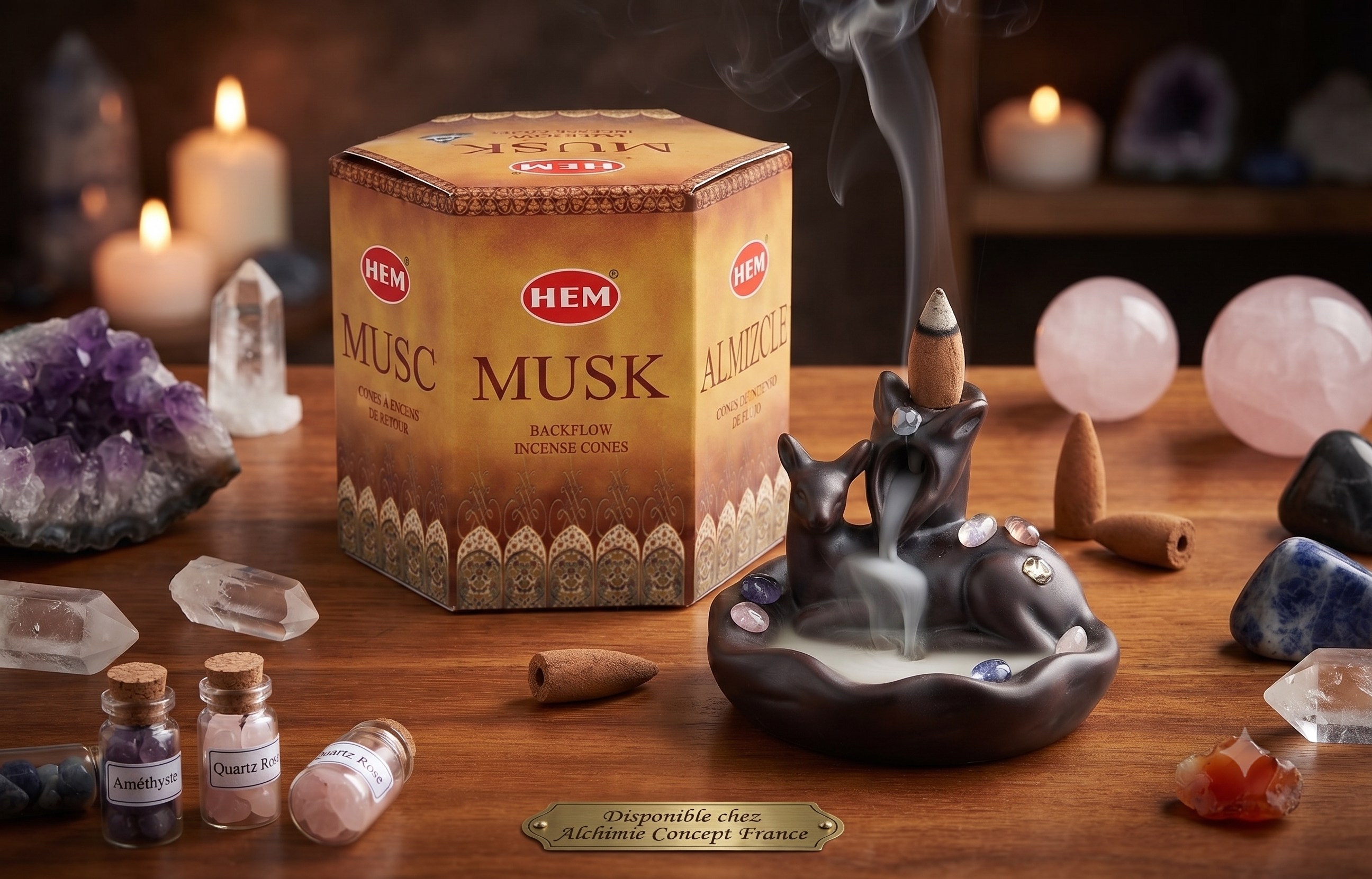 * Cônes Backflow HEM Musc – Boîte de 12 Paquets x 40 Cônes | Encens Sensuel Naturel