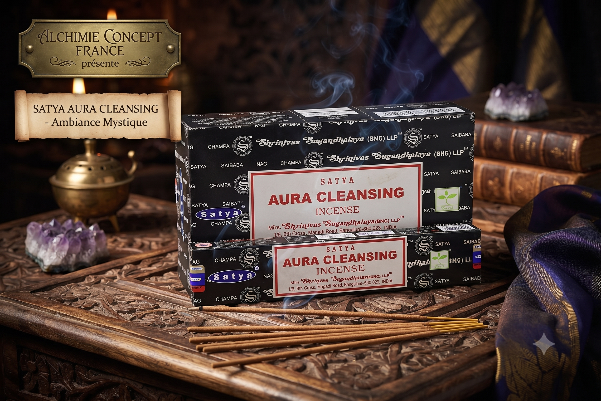 * Encens Satya Aura Cleansing – Boîte de 12 Paquets de 15g | Purification & Régénération de l’Aura