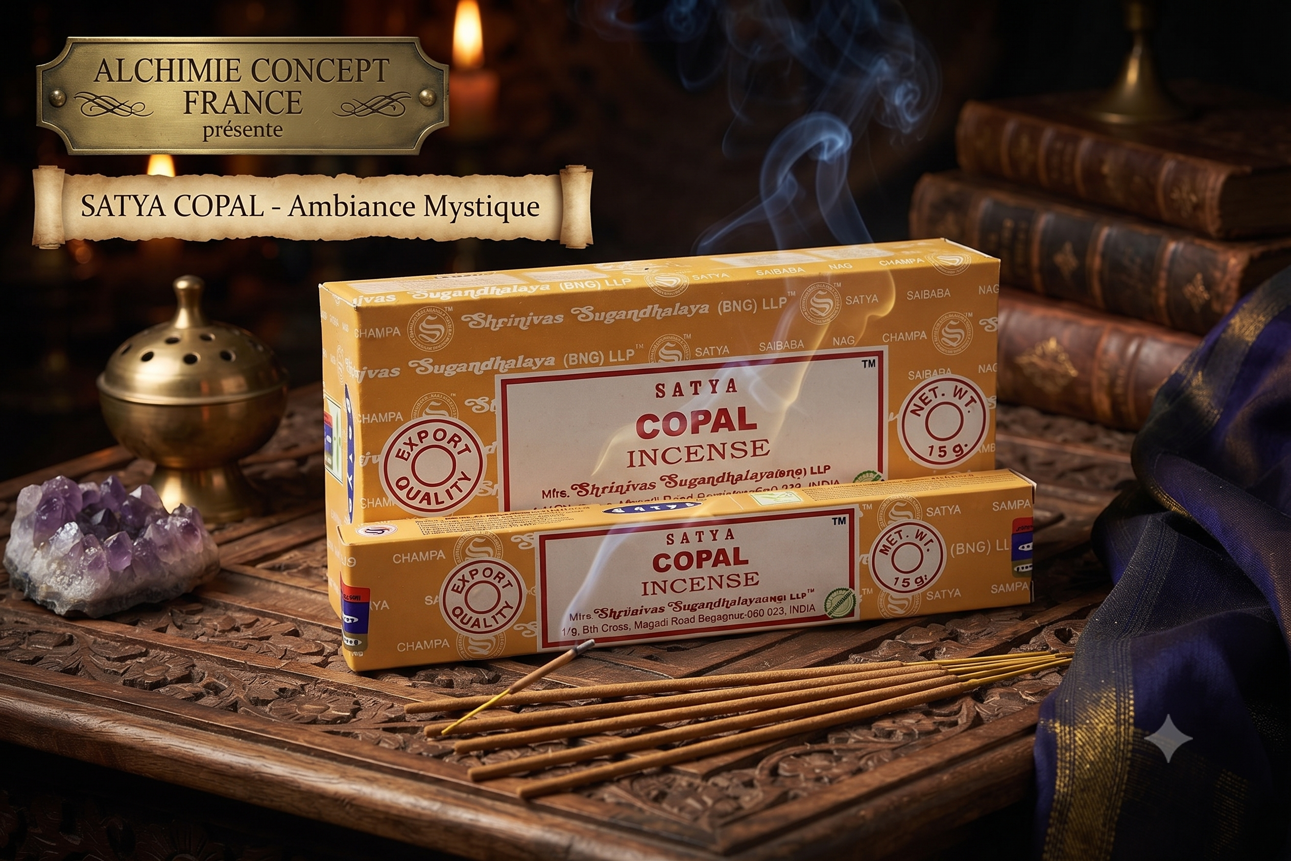 * Encens Satya Copal – Boîte de 12 Paquets de 15g | Résine Sacrée Maya & Élévation Spirituelle