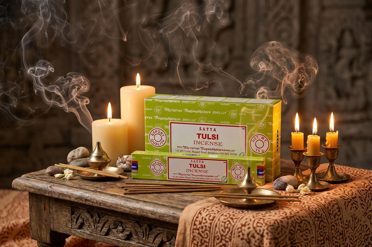 * Encens Satya Basilic – Boîte 12 x 15g | Fraîcheur Herbacée, Clarté Mentale & Protection