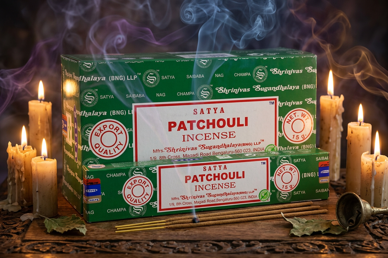 * Encens Satya Patchouli – Boîte 12 x 15g | Terreux, Boisé & Ancrage Énergétique