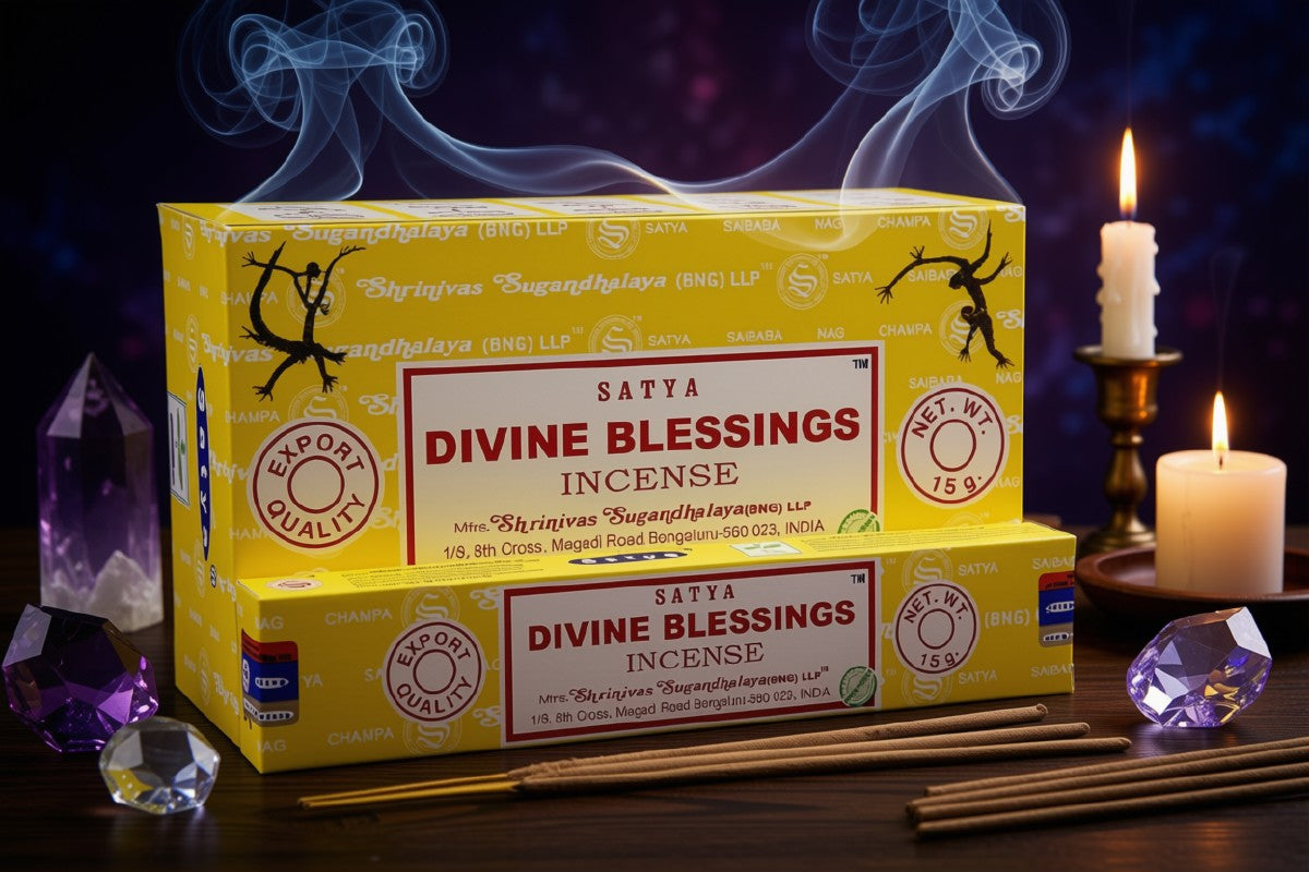 * Encens Satya Bénédiction Divine – Boîte de 12 Paquets de 15g | Grâce & Élévation Spirituelle