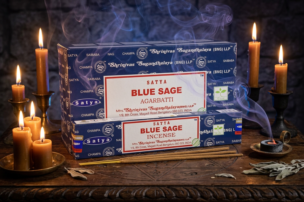 * Encens Satya Sauge Bleue – Boîte 12 x 15g | Purification Sacrée, Smudging & Protection