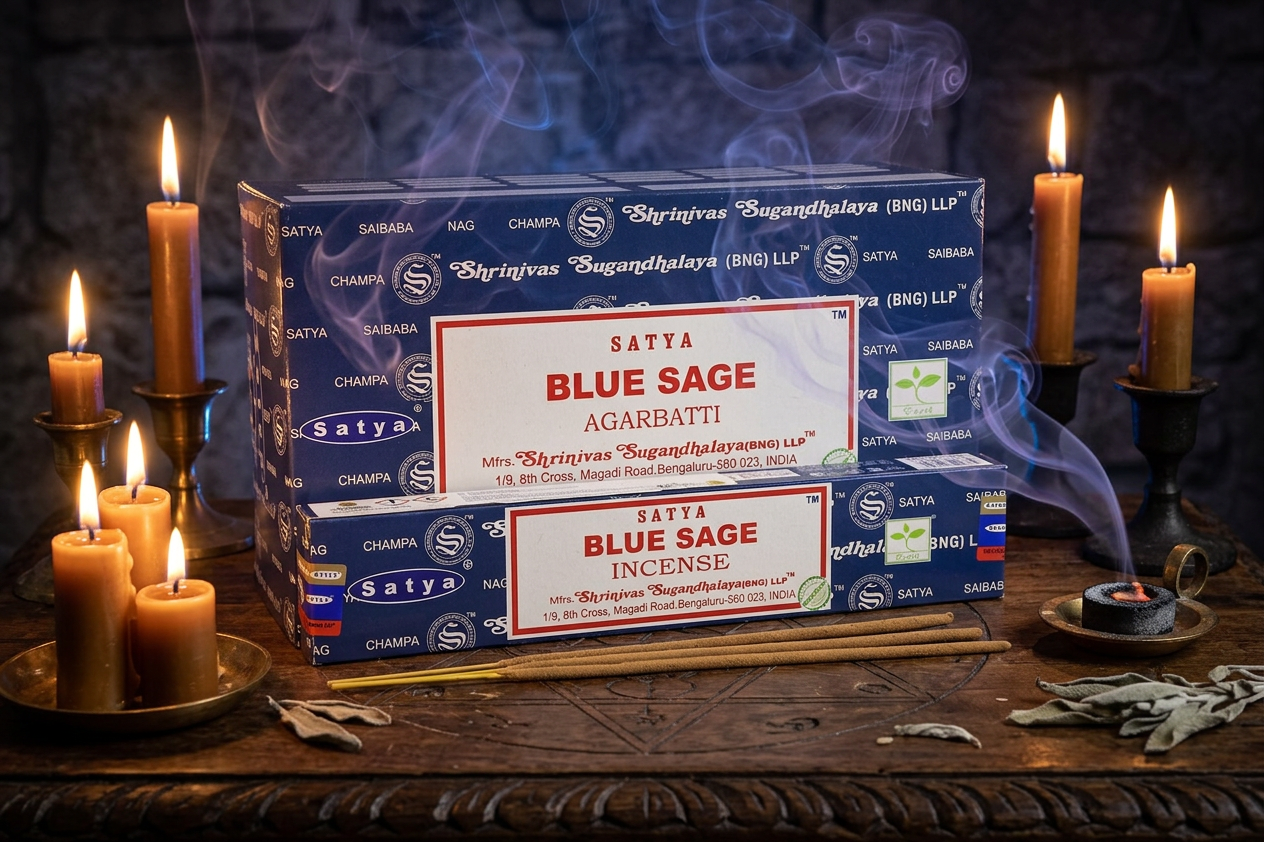 * Encens Satya Sauge Bleue – Boîte 12 x 15g | Purification Sacrée, Smudging & Protection