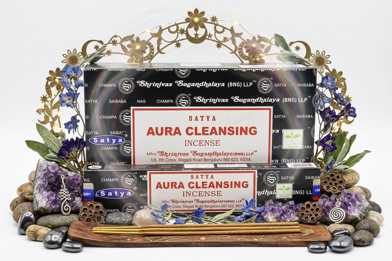 * Encens Satya Aura Cleansing – Boîte de 12 Paquets de 15g | Purification & Régénération de l’Aura