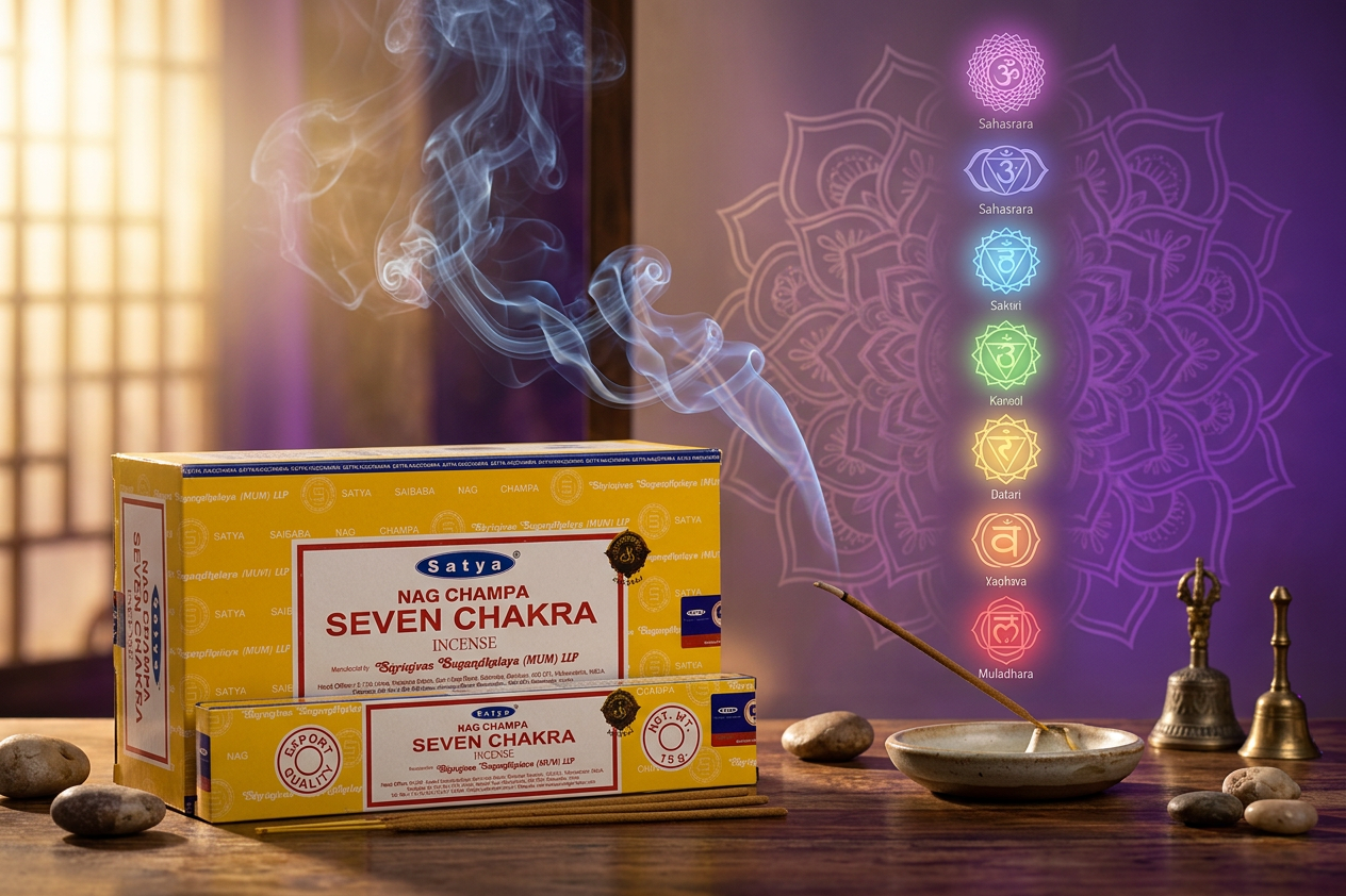 * Encens Satya Sept Chakras – Boîte de 12 Paquets de 15g | Équilibre Énergétique