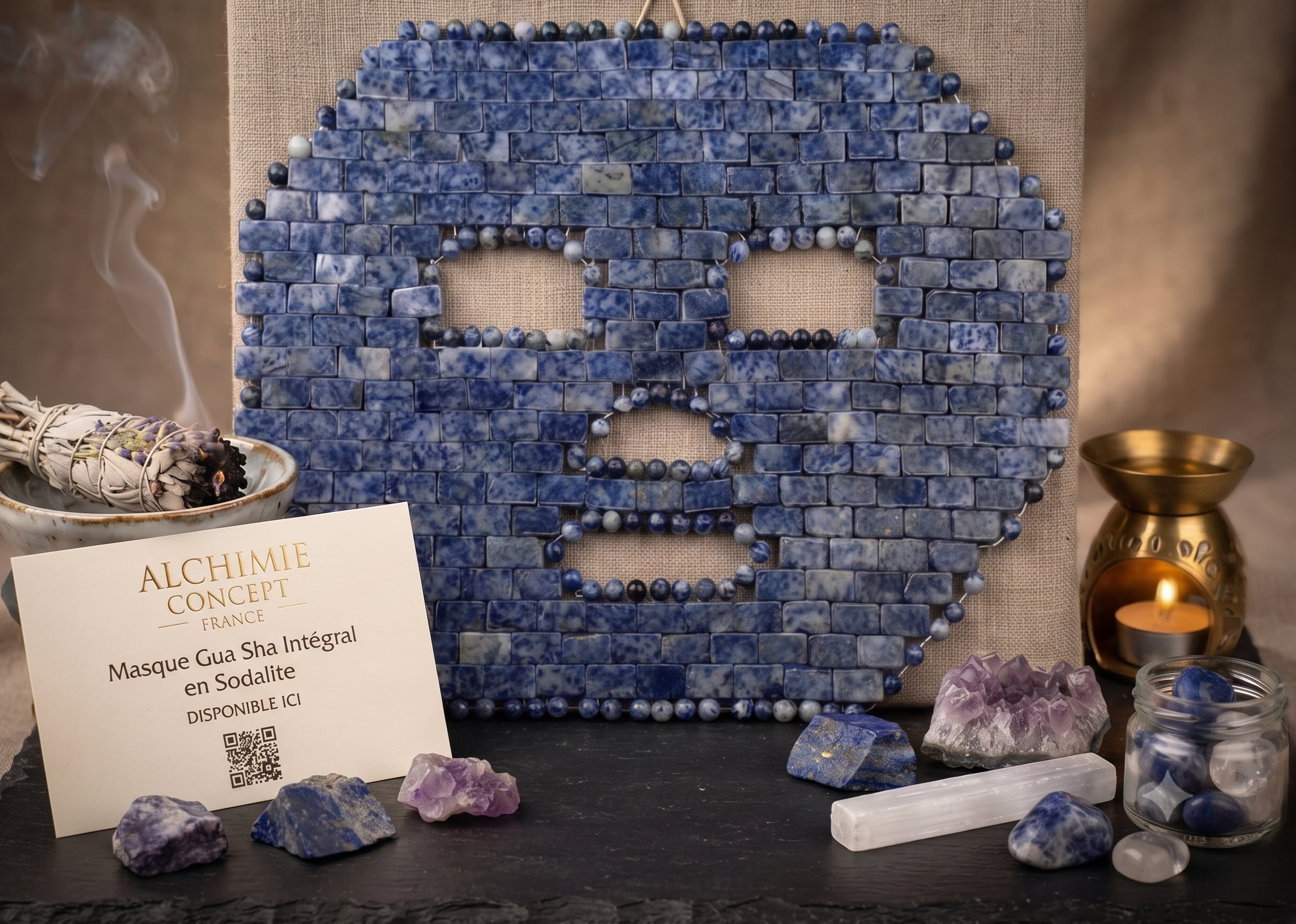 ✨Masque de Méditation Intégral Sodalite | Couverture Complète Visage, Intuition Profonde, Paix & Clarté Absolue