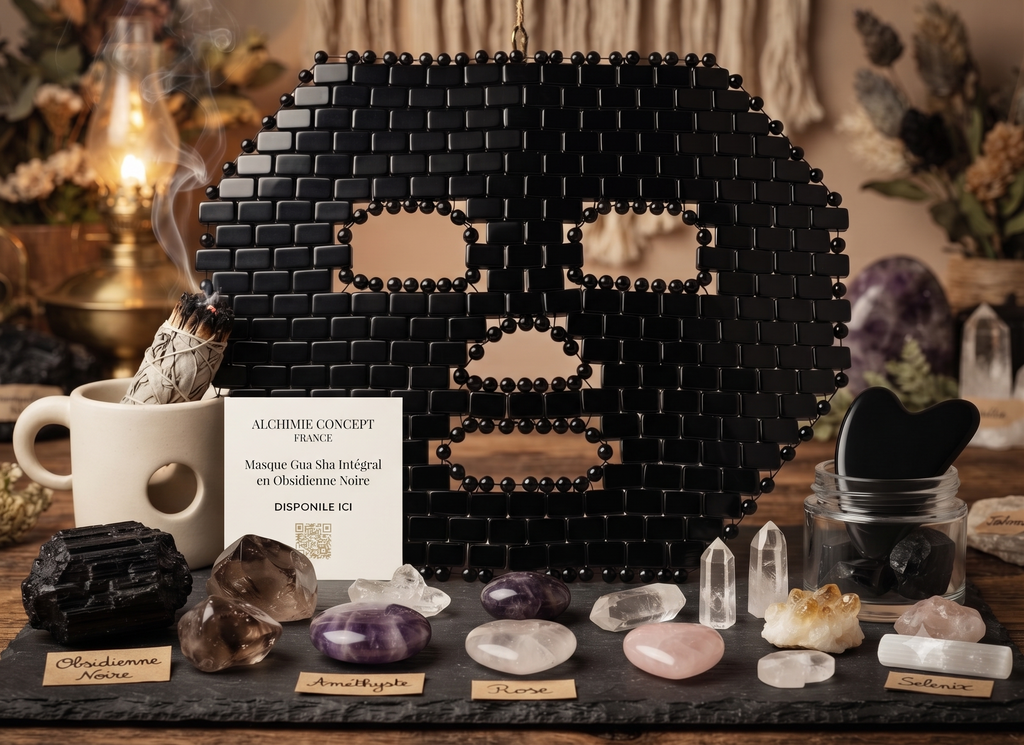✨ Masque de Méditation Intégral Obsidienne Noire | Couverture Complète Visage, Protection Absolue & Transformation Profonde