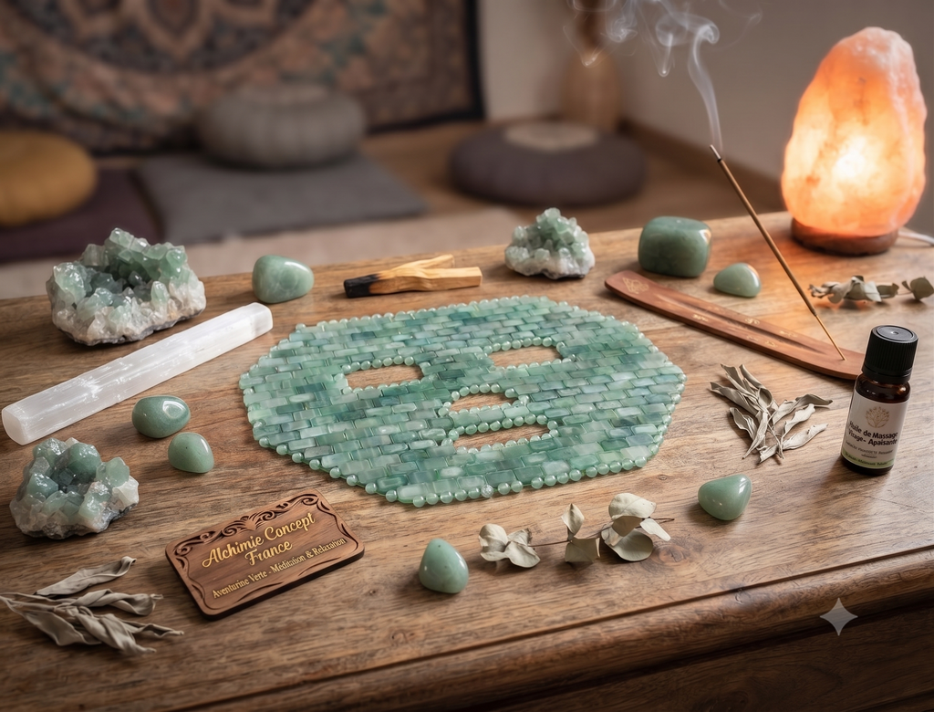 ✨ Masque de Méditation Intégral Aventurine Verte | Couverture Complète Visage, Chance, Optimisme & Renouveau