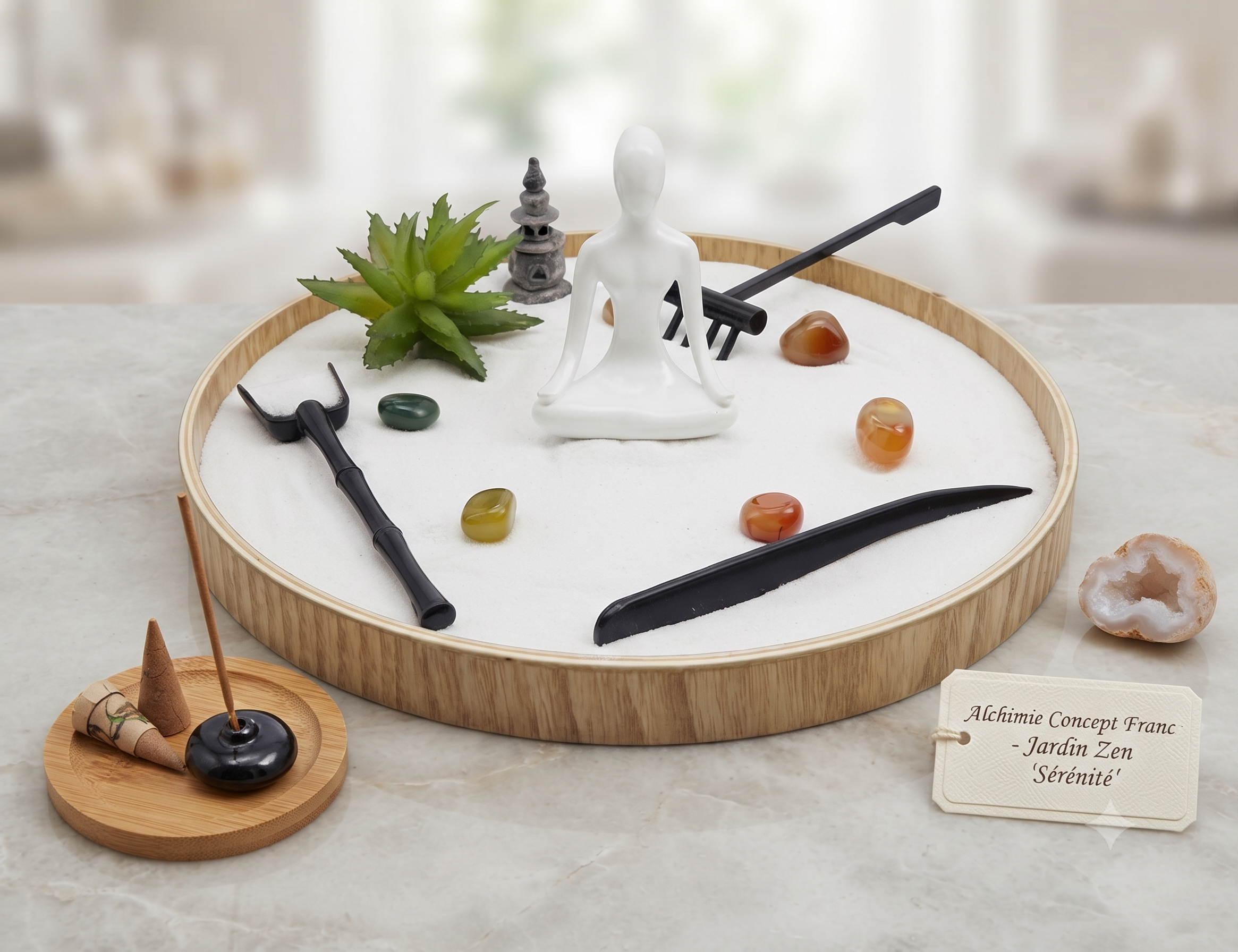 ✨ Jardin Zen Bois & Yoga — Figurine Balance Artisanale 24cm