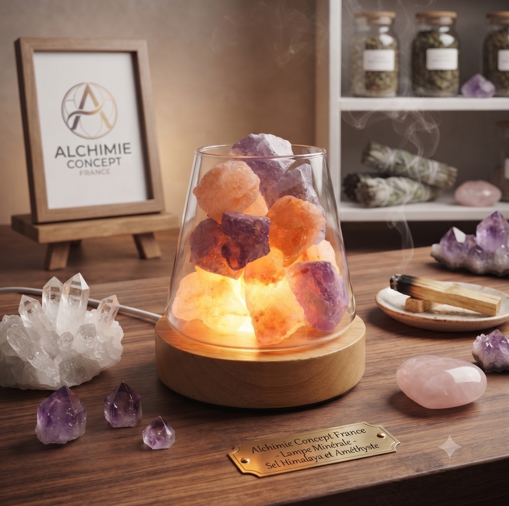✨ Lampe Diffuseur Sel Himalaya & Améthyste 10cm – Purification, Sérénité & Aromathérapie