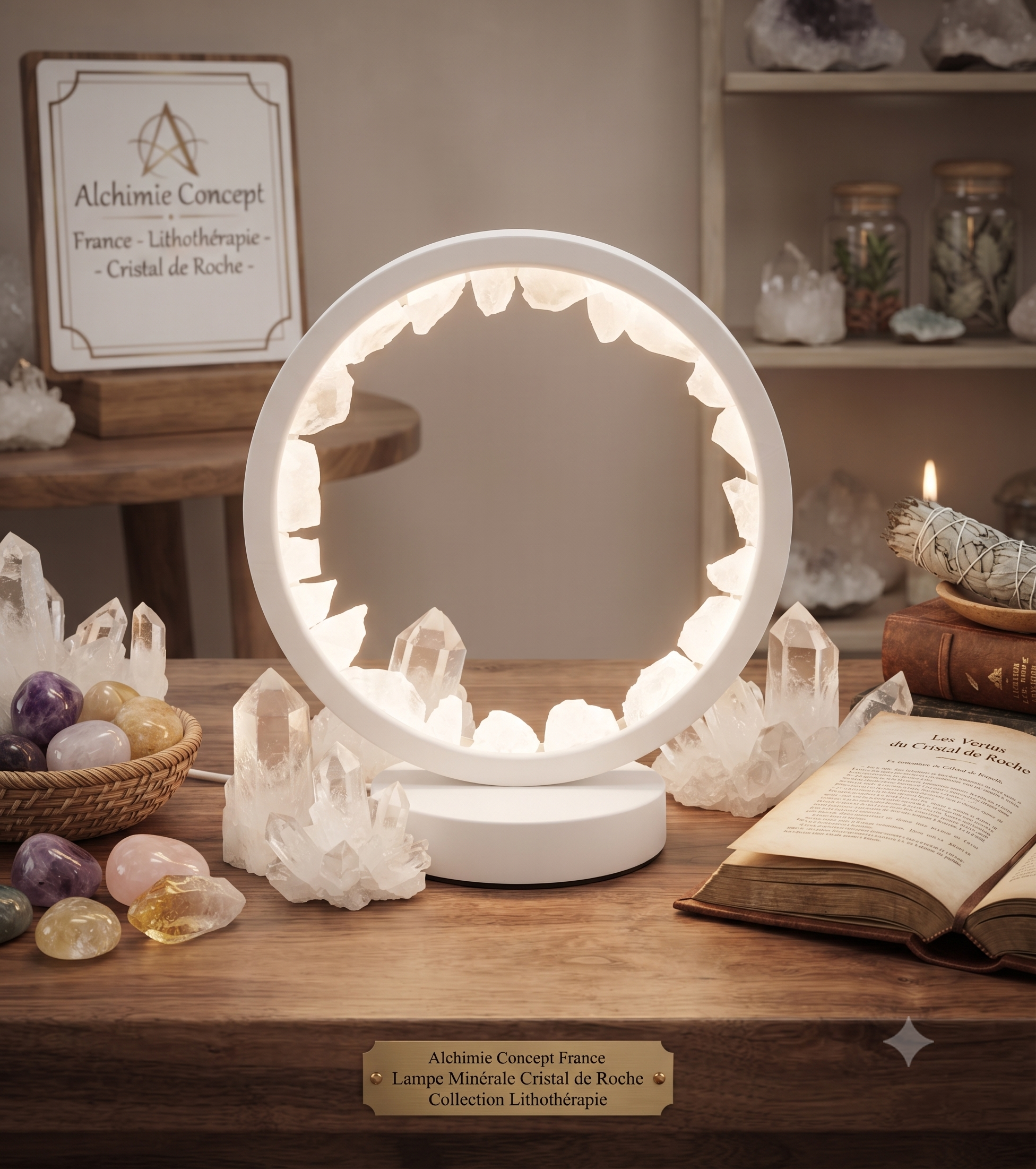 ✨ Lampe d'Ambiance Cristal de Roche Naturel 21cm – Tactile USB-C & Lumière Pure