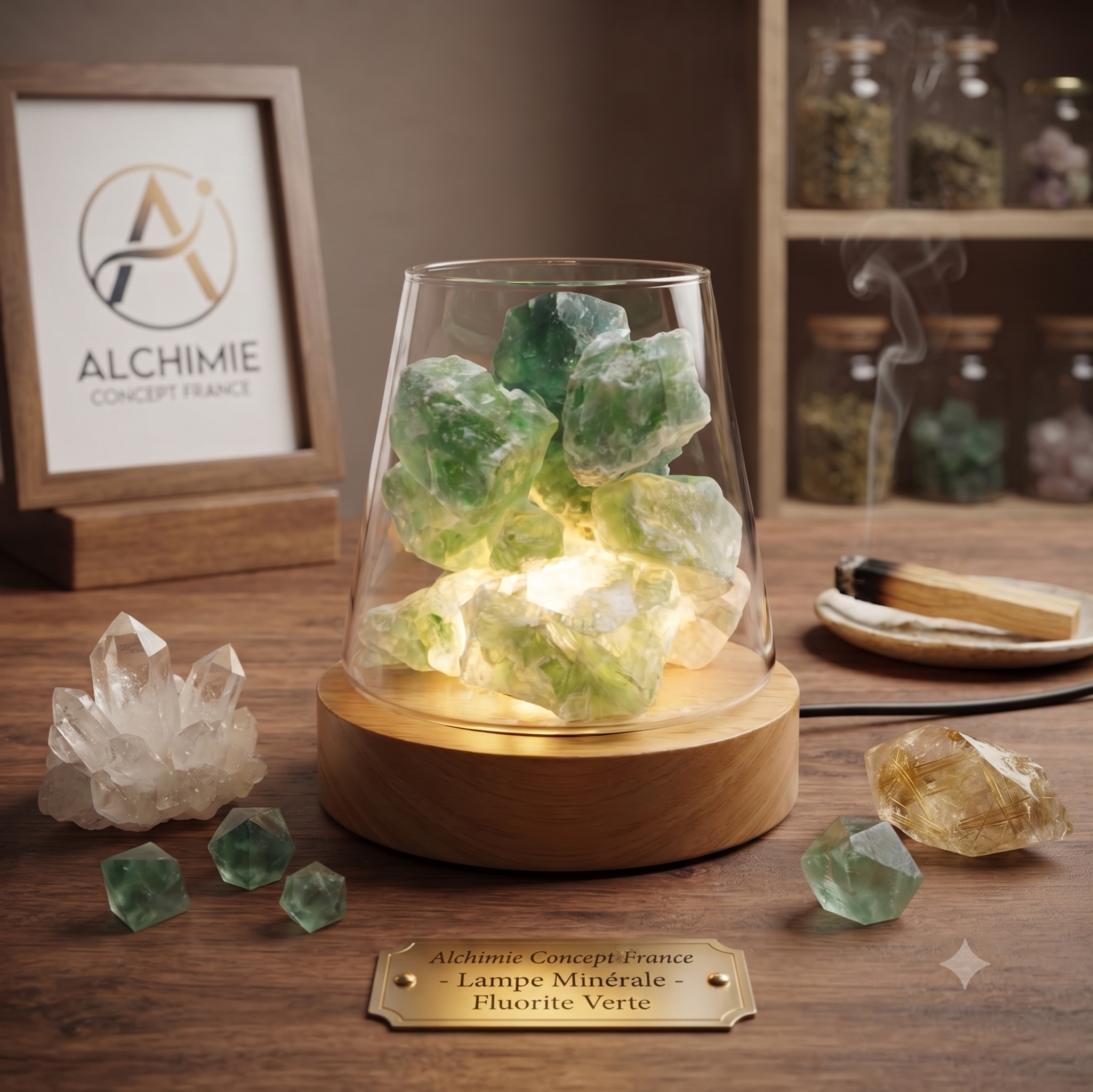 ✨ Lampe Diffuseur Fluorite Verte 10cm – Clarté Mentale & Aromathérapie Naturelle