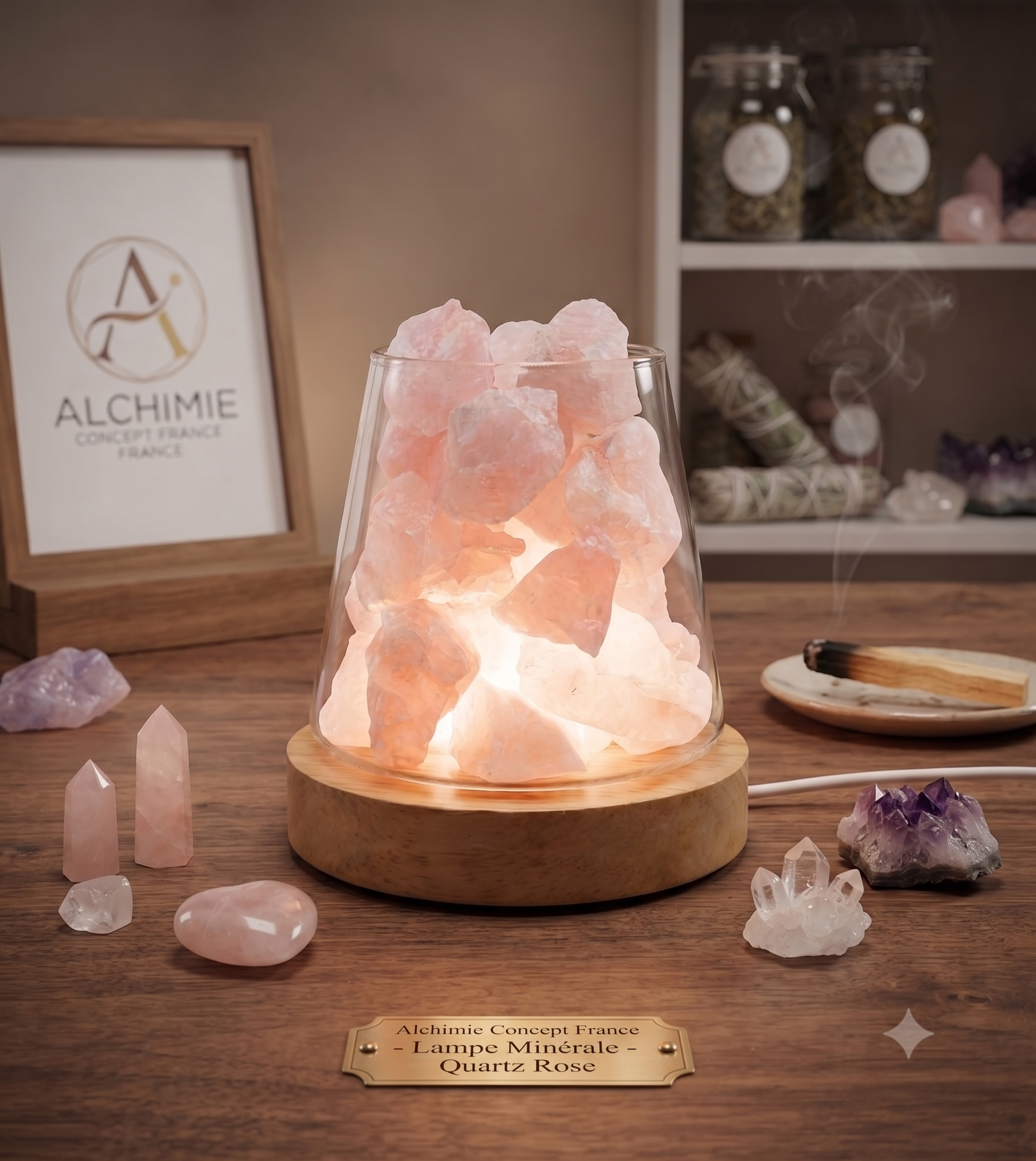 ✨ Lampe Diffuseur Quartz Rose 10cm – Amour, Douceur & Aromathérapie Naturelle