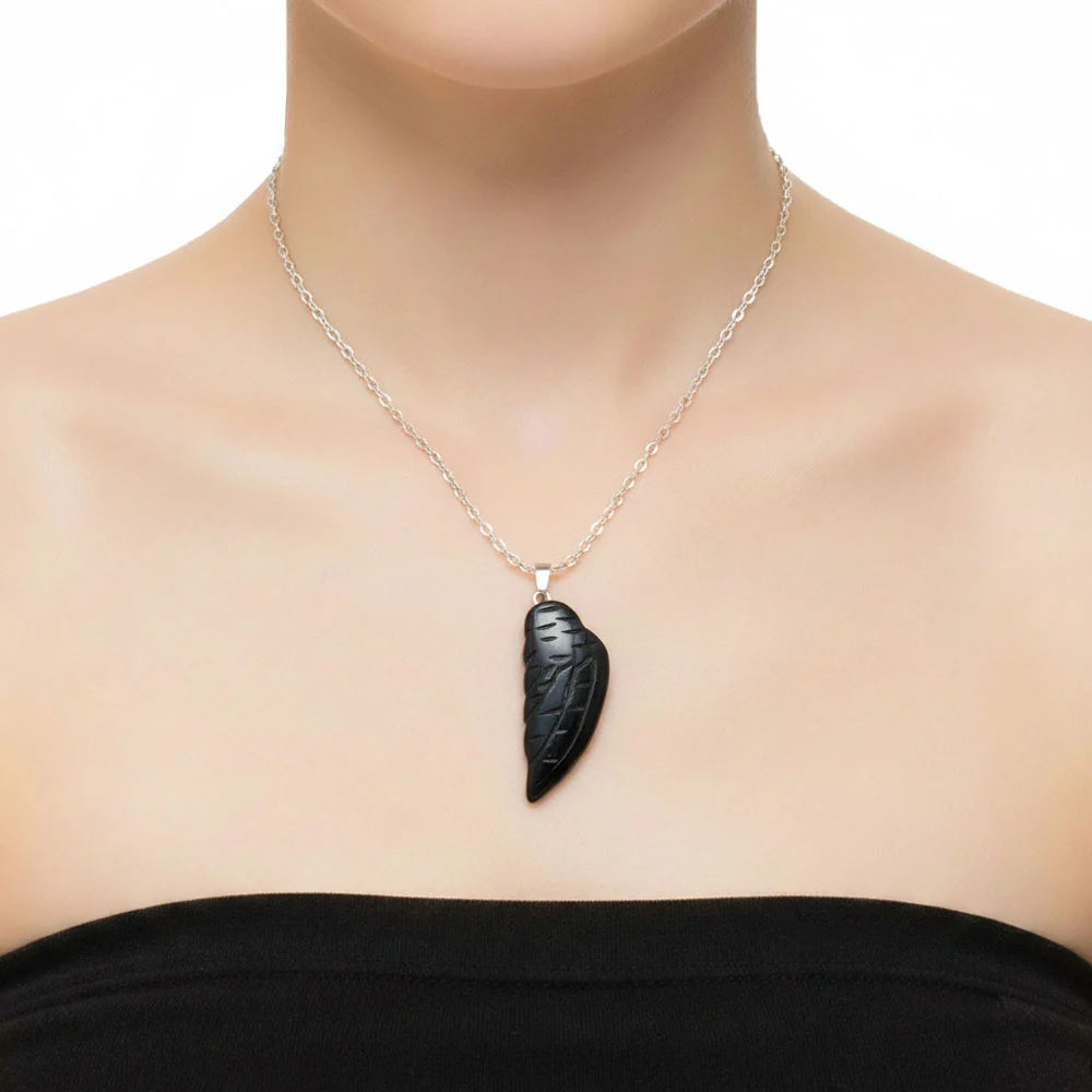 Pendentif Agate Noire Aile d'Ange – Pierre de Stabilité & Protection Lithothérapie