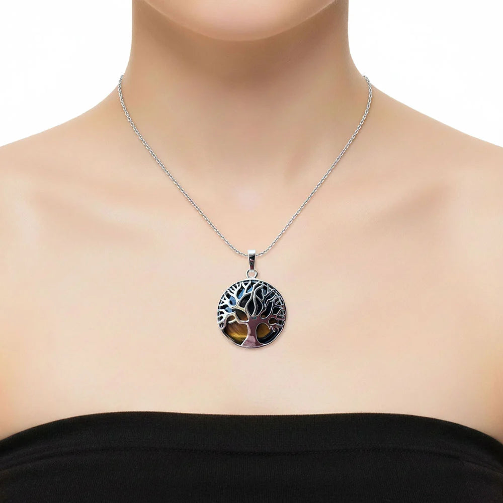 Pendentif Œil de Tigre Arbre de Vie – Pierre de Confiance & Protection Lithothérapie