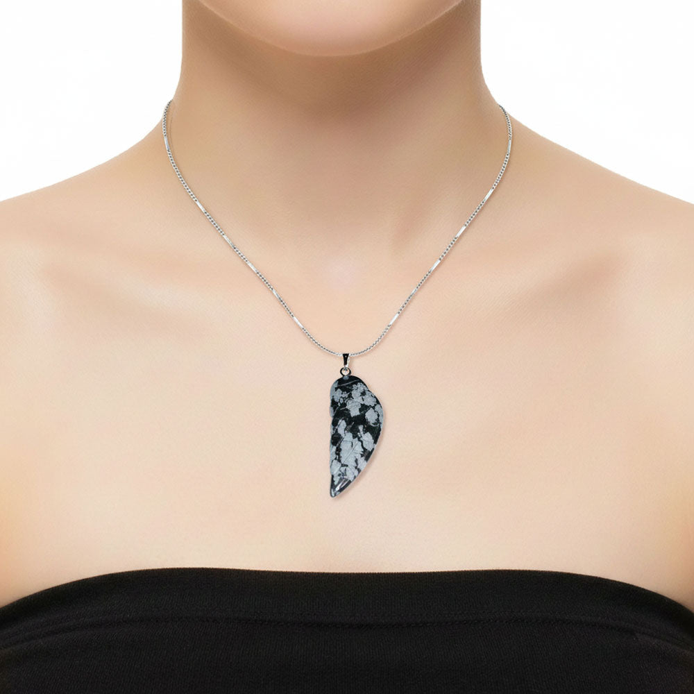 Pendentif Obsidienne Neige Aile d'Ange – Pierre Volcanique Lithothérapie