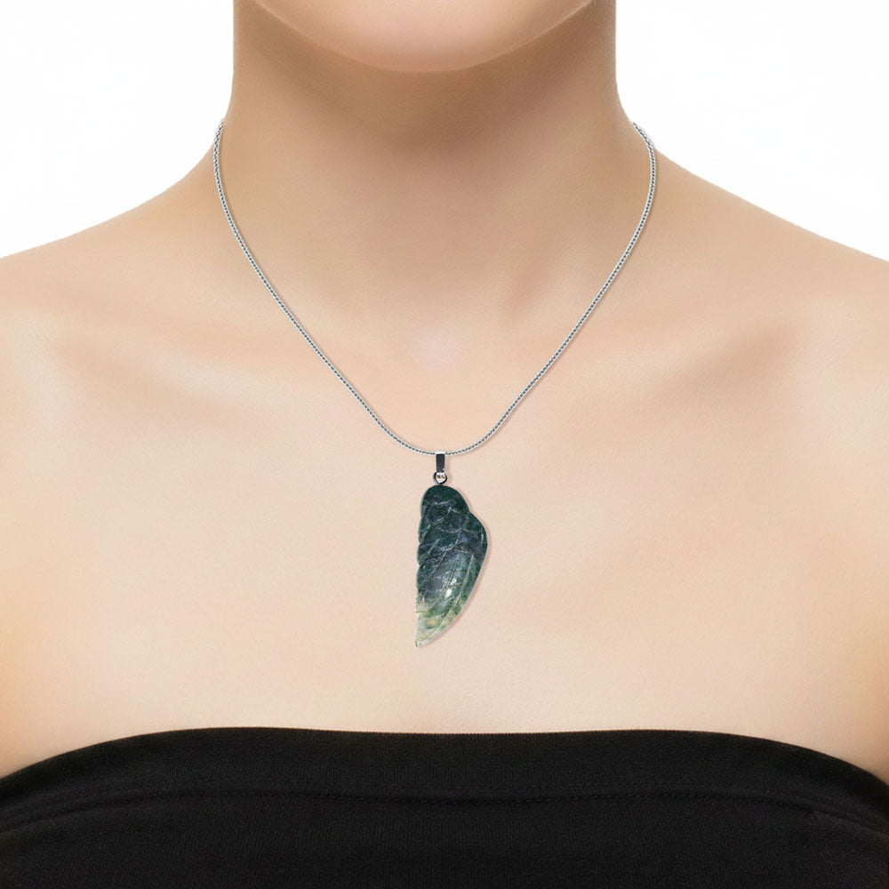 Pendentif Agate Mousse – Aile d'Ange | Harmonie avec la Nature & Confiance | Lithothérapie | Alchimie Concept France