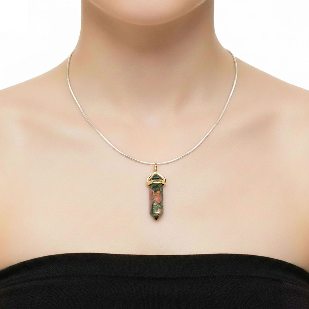 Pendentif Unakite Pointe – Pierre de Vision & Convalescence Lithothérapie